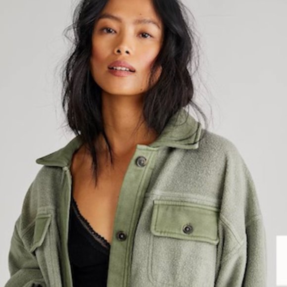 Free People Jackets & Blazers - EUC Free People Ruby Oversized Fleece Shirt Jacket Shacket Jaded Cozy Size XS